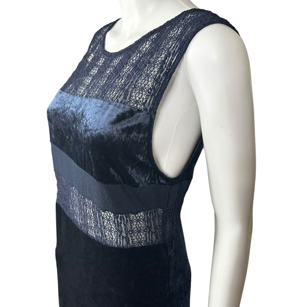 Free People Crushed Velvet Sheer Lace Blue Maxi Dress Large Fairy Witchy Gothic - Picture 6 of 16